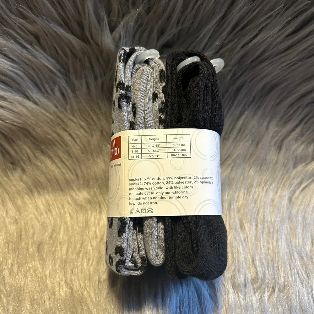 Wonder Nation Heavyweight Footed Tights Girl Size Medium 7-10 Gray Leopard Black